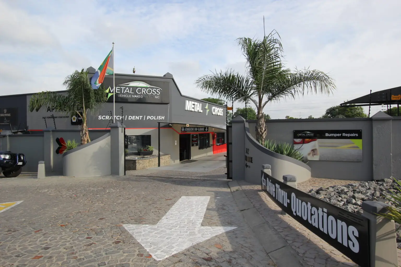Metal Cross Makeover Clinic entrance in Fourways, Johannesburg.